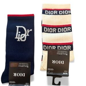 2 Pair Dior Outlet Men's Navy and White Socks